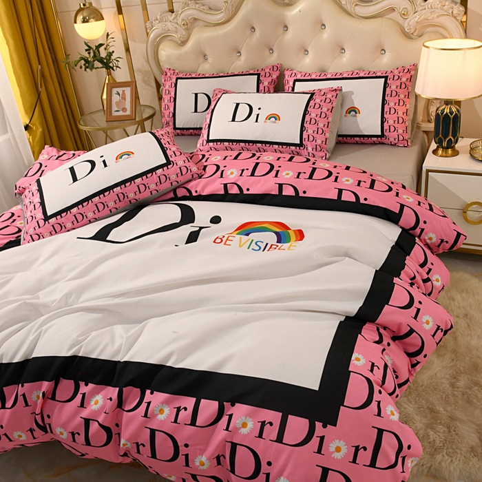 91家纺网 家纺一手货源 找家纺 爵仕 2023新款轻奢简约风全棉四件套 彩虹粉