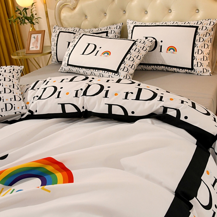 91家纺网 家纺一手货源 找家纺 爵仕 2023新款轻奢简约风全棉四件套 彩虹白