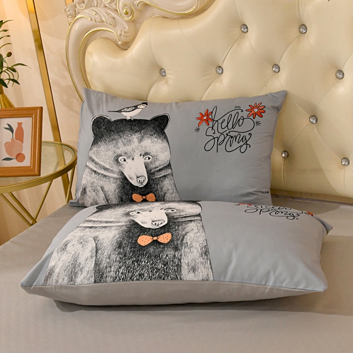 91家纺网 家纺一手货源 找家纺 爵仕 2023新款轻奢简约风全棉四件套 呆萌熊