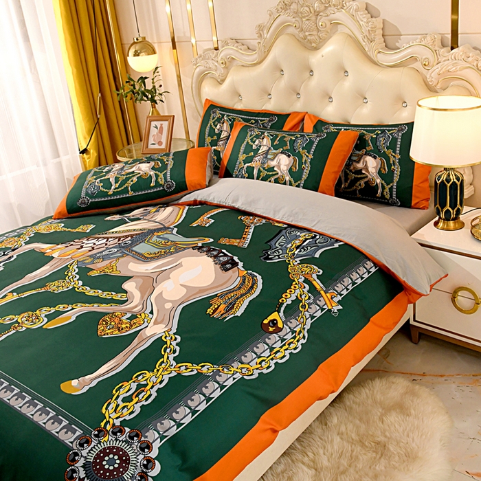 91家纺网 家纺一手货源 找家纺 爵仕 2023新款轻奢简约风全棉四件套 宫廷马