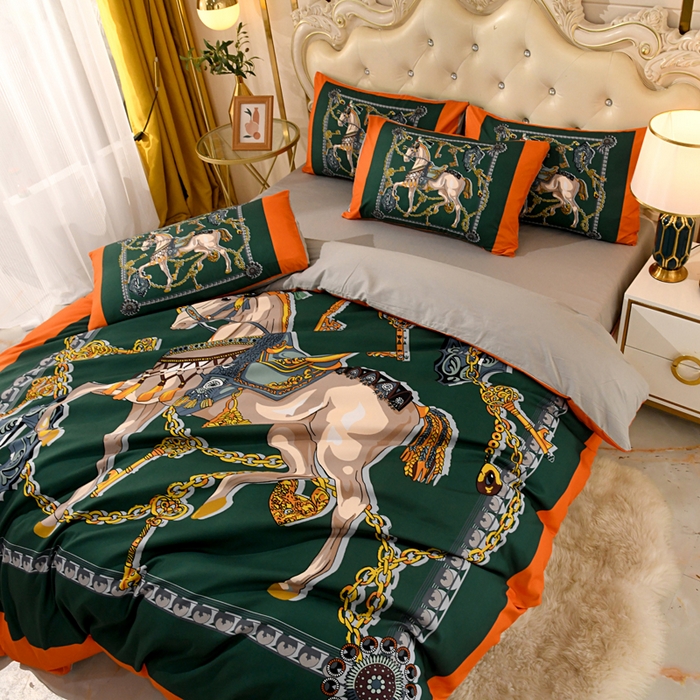 91家纺网 家纺一手货源 找家纺 爵仕 2023新款轻奢简约风全棉四件套 宫廷马