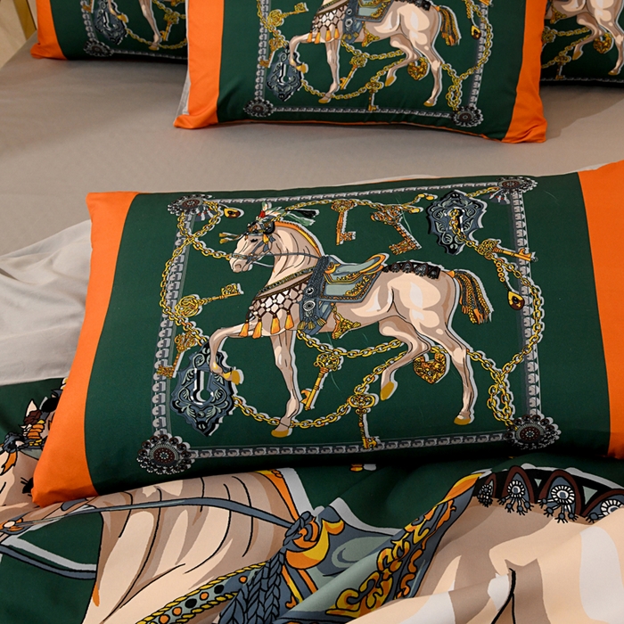 91家纺网 家纺一手货源 找家纺 爵仕 2023新款轻奢简约风全棉四件套 宫廷马