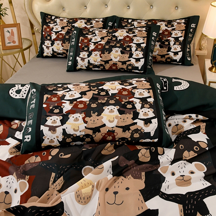 91家纺网 家纺一手货源 找家纺 爵仕 2023新款轻奢简约风全棉四件套 可爱熊