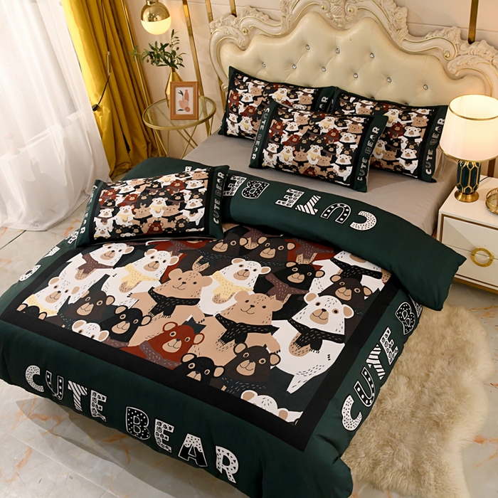 91家纺网 家纺一手货源 找家纺 爵仕 2023新款轻奢简约风全棉四件套 可爱熊