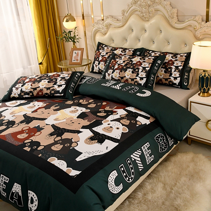 91家纺网 家纺一手货源 找家纺 爵仕 2023新款轻奢简约风全棉四件套 可爱熊