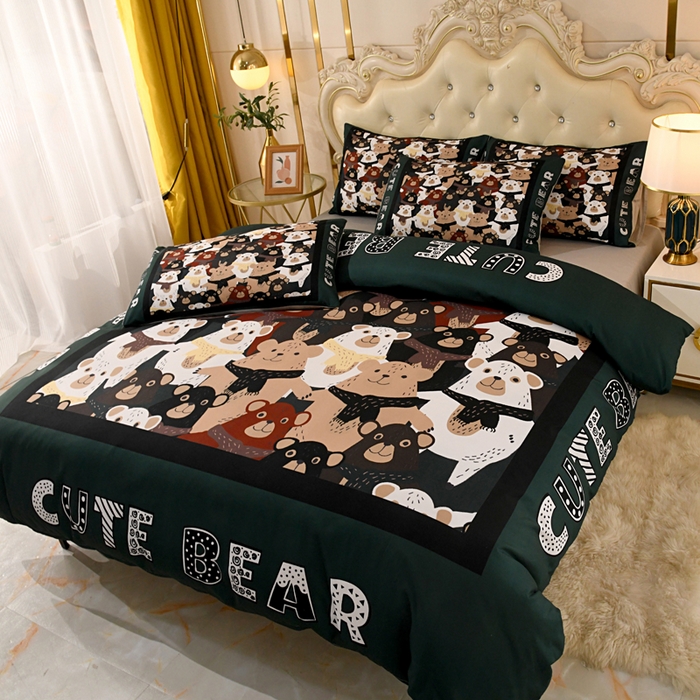 91家纺网 家纺一手货源 找家纺 爵仕 2023新款轻奢简约风全棉四件套 可爱熊