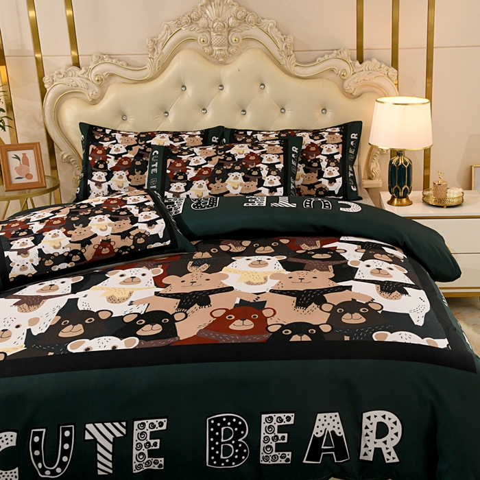 91家纺网 家纺一手货源 找家纺 爵仕 2023新款轻奢简约风全棉四件套 可爱熊