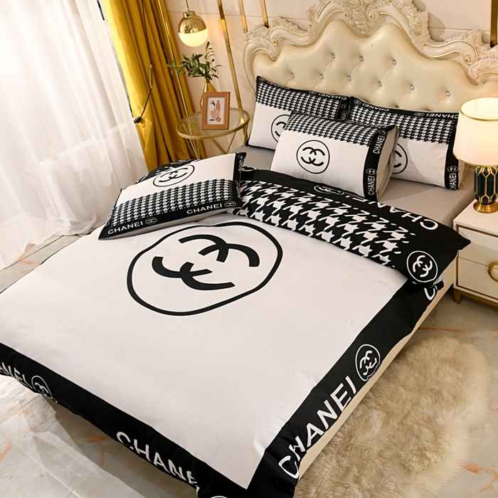 91家纺网 家纺一手货源 找家纺 爵仕 2023新款轻奢简约风全棉四件套 千鸟格白