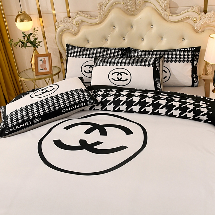 91家纺网 家纺一手货源 找家纺 爵仕 2023新款轻奢简约风全棉四件套 千鸟格白