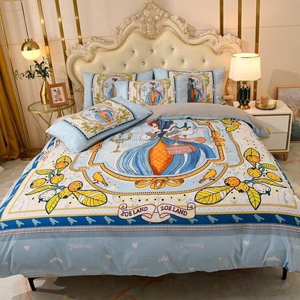 爵仕 2023新款轻奢简约风全棉四件套 手绘公主