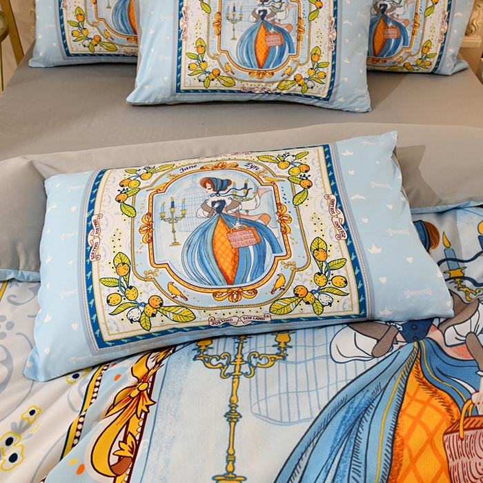 91家纺网 家纺一手货源 找家纺 爵仕 2023新款轻奢简约风全棉四件套 手绘公主