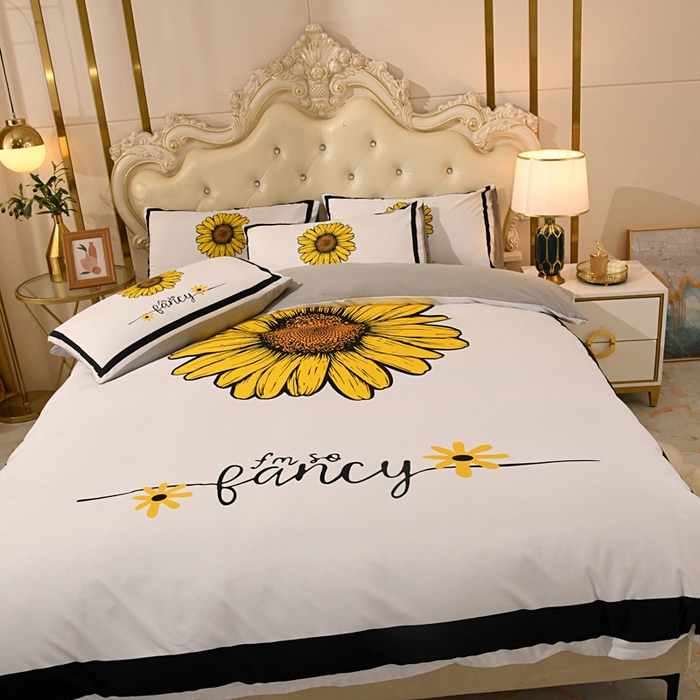 91家纺网 家纺一手货源 找家纺 爵仕 2023新款轻奢简约风全棉四件套 向日葵