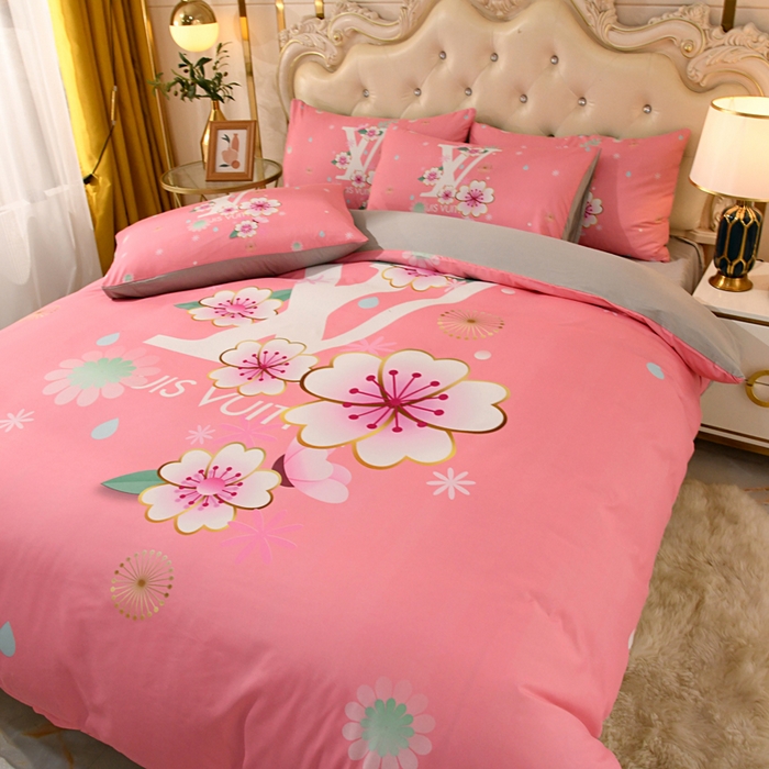 91家纺网 家纺一手货源 找家纺 爵仕 2023新款轻奢简约风全棉四件套 樱花粉