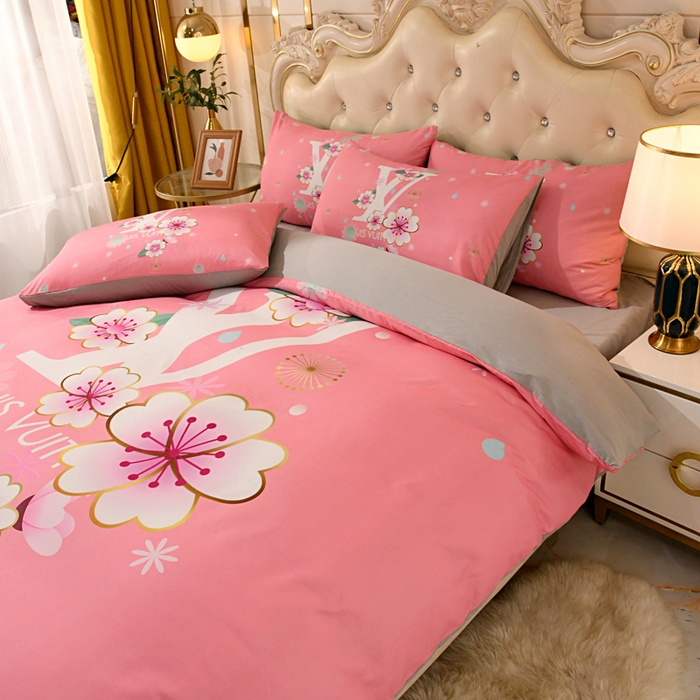 91家纺网 家纺一手货源 找家纺 爵仕 2023新款轻奢简约风全棉四件套 樱花粉
