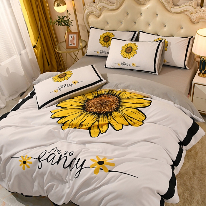 91家纺网 家纺一手货源 找家纺 爵仕 2023新款轻奢简约风全棉四件套 向日葵