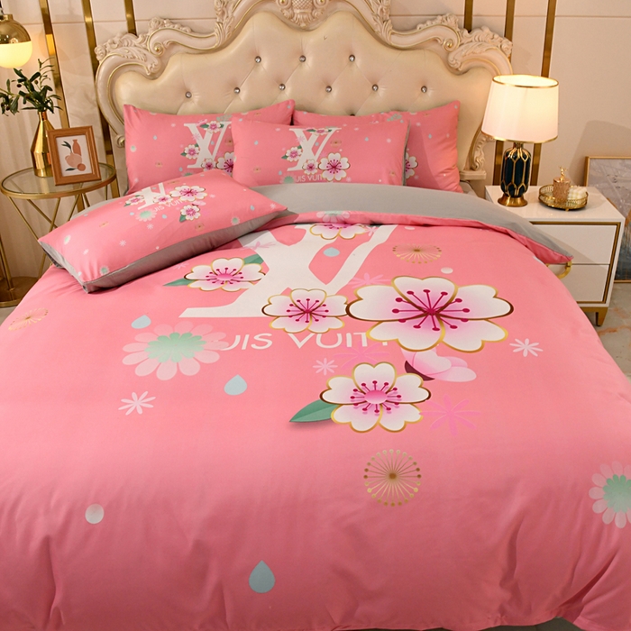 91家纺网 家纺一手货源 找家纺 爵仕 2023新款轻奢简约风全棉四件套 樱花粉