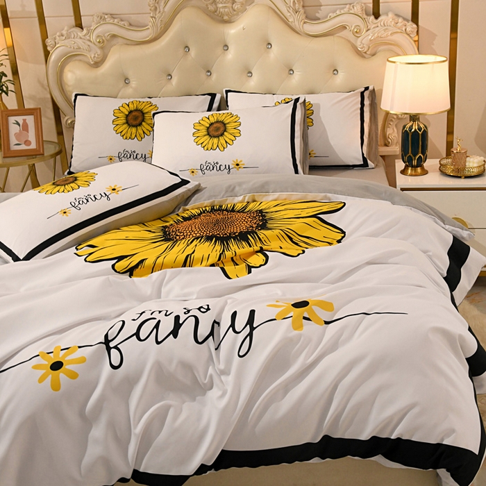 91家纺网 家纺一手货源 找家纺 爵仕 2023新款轻奢简约风全棉四件套 向日葵