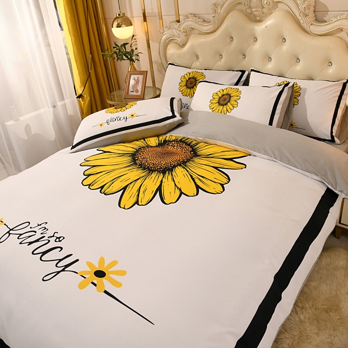 91家纺网 家纺一手货源 找家纺 爵仕 2023新款轻奢简约风全棉四件套 向日葵