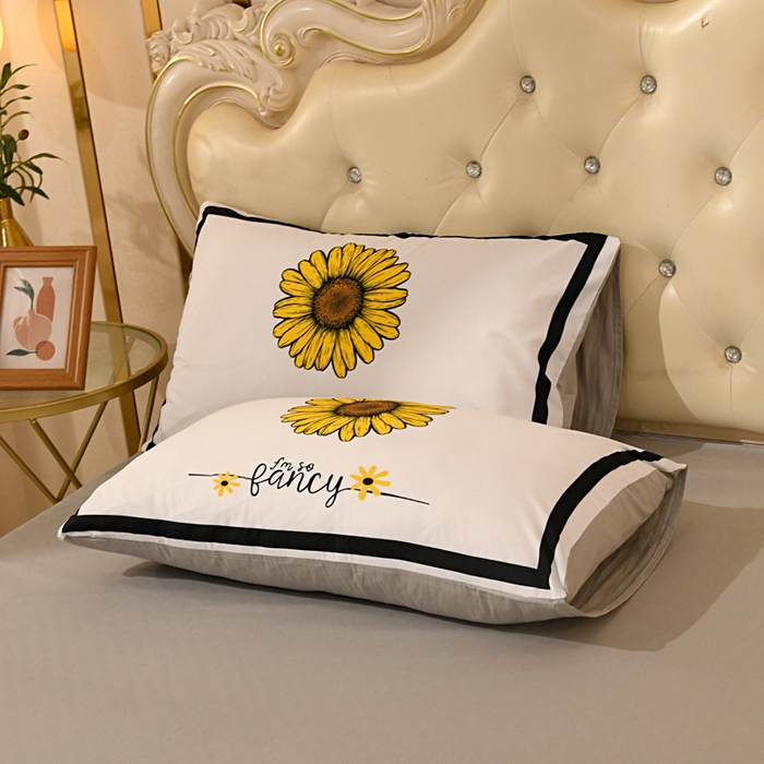 91家纺网 家纺一手货源 找家纺 爵仕 2023新款轻奢简约风全棉四件套 向日葵