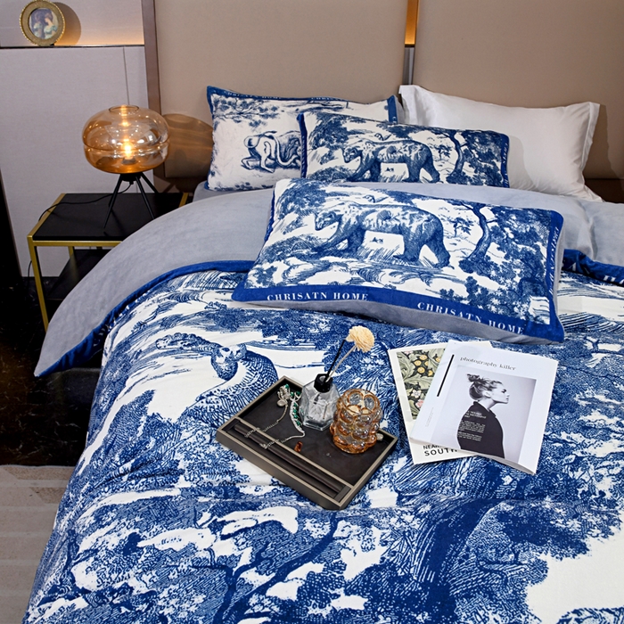 91家纺网 家纺一手货源 找家纺 （总）爵仕 2023新款秋冬牛奶绒数码印花四件套保暖