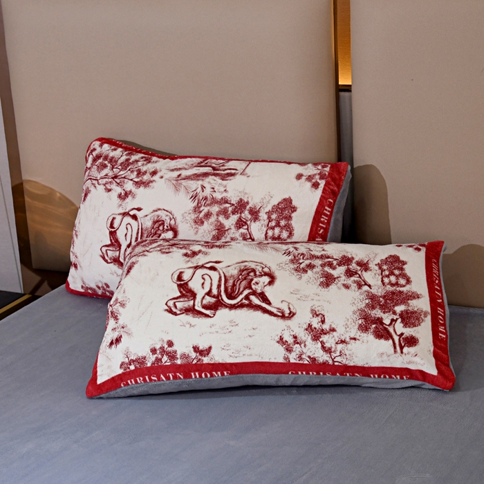 91家纺网 家纺一手货源 找家纺 爵仕 2023新款秋冬牛奶绒数码印花四件套保暖 魅力红