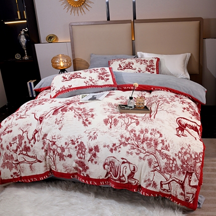 91家纺网 家纺一手货源 找家纺 （总）爵仕 2023新款秋冬牛奶绒数码印花四件套保暖