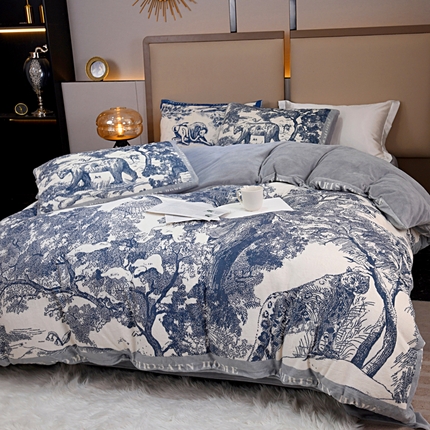 91家纺网 家纺一手货源 找家纺 （总）爵仕 2023新款秋冬牛奶绒数码印花四件套保暖