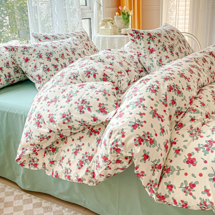 金丝鸟 2023新款全棉小碎花四件套系列 丽斐 红