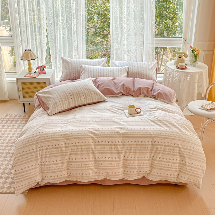 91家纺网 家纺一手货源 找家纺 金丝鸟 2023新款全棉小碎花四件套系列 烟雨枫间