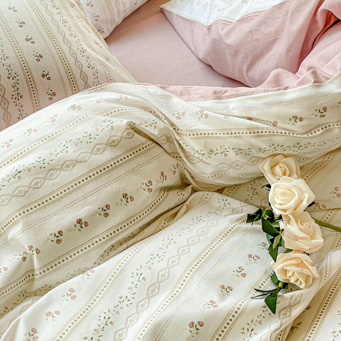 91家纺网 家纺一手货源 找家纺 金丝鸟 2023新款全棉小碎花四件套系列 烟雨枫间