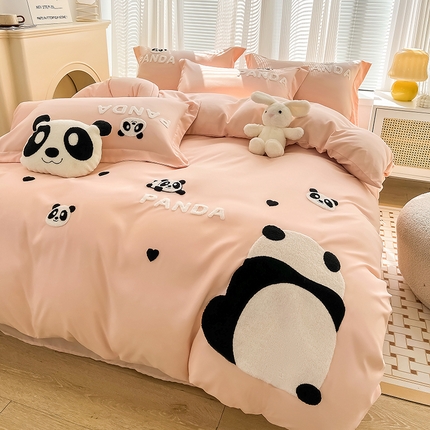 娜娜 2023新款韩版毛巾绣四件套-熊猫 熊猫嘟嘟-粉