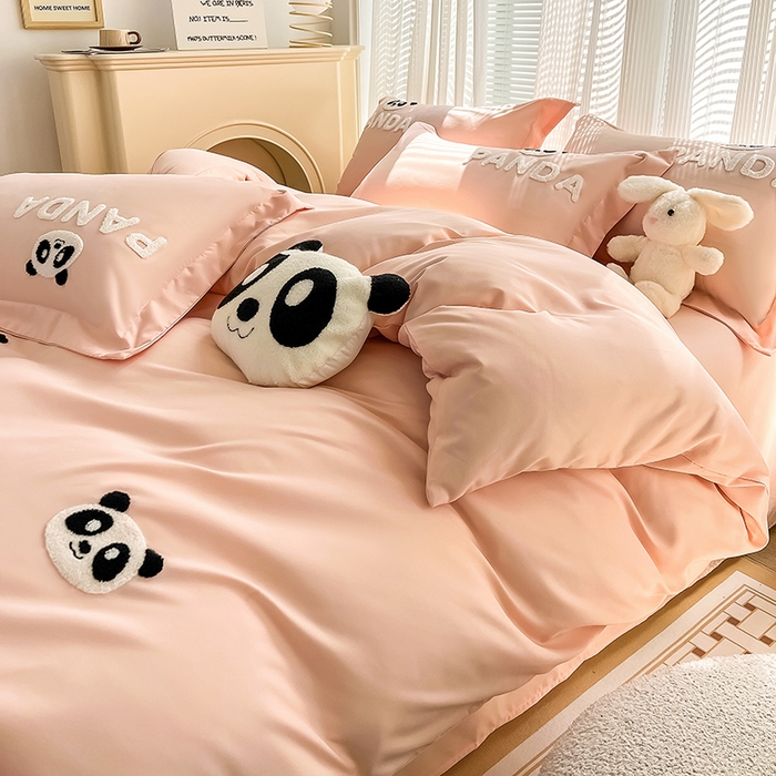 91家纺网 家纺一手货源 找家纺 娜娜 2023新款韩版毛巾绣四件套-熊猫 熊猫嘟嘟-粉