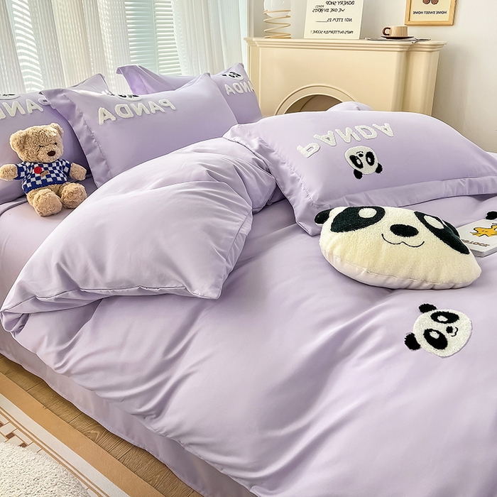 91家纺网 家纺一手货源 找家纺 娜娜 2023新款韩版毛巾绣四件套-熊猫 熊猫嘟嘟-浅紫