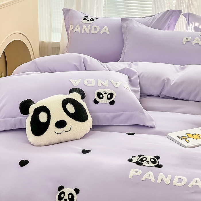 91家纺网 家纺一手货源 找家纺 娜娜 2023新款韩版毛巾绣四件套-熊猫 熊猫嘟嘟-浅紫