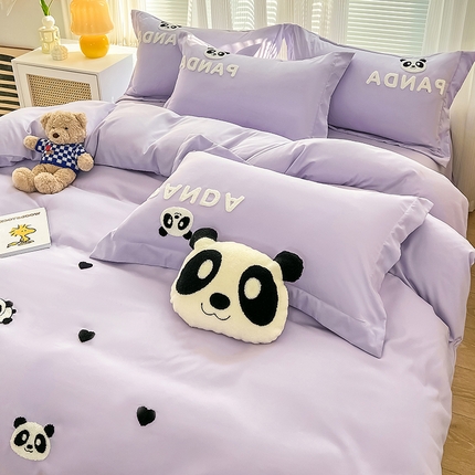 娜娜 2023新款韩版毛巾绣四件套-熊猫 熊猫嘟嘟-浅紫
