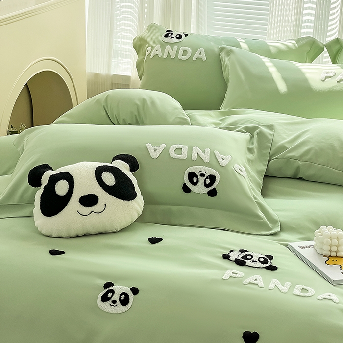 91家纺网 家纺一手货源 找家纺 娜娜 2023新款韩版毛巾绣四件套-熊猫 熊猫嘟嘟-绿