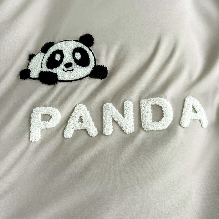 91家纺网 家纺一手货源 找家纺 娜娜 2023新款韩版毛巾绣四件套-熊猫 熊猫嘟嘟-灰