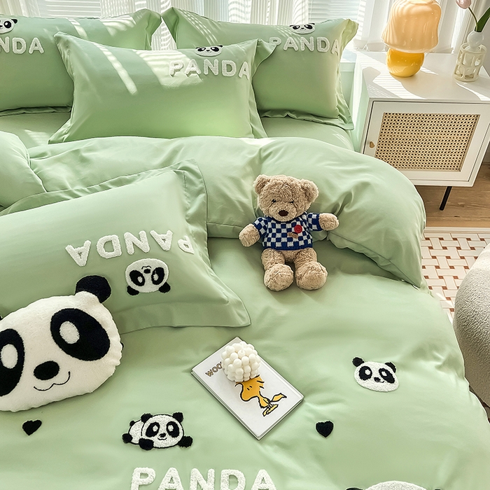 91家纺网 家纺一手货源 找家纺 娜娜 2023新款韩版毛巾绣四件套-熊猫 熊猫嘟嘟-绿