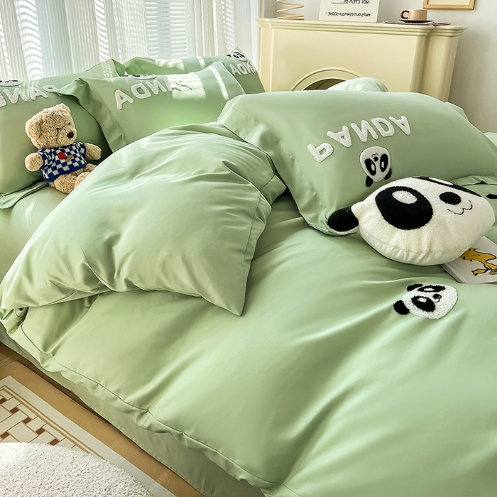 91家纺网 家纺一手货源 找家纺 娜娜 2023新款韩版毛巾绣四件套-熊猫 熊猫嘟嘟-绿