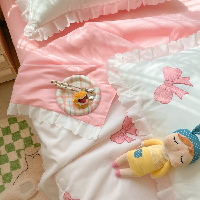 91家纺网 家纺一手货源 找家纺 2023新款夏被四件套 蝴蝶结-白