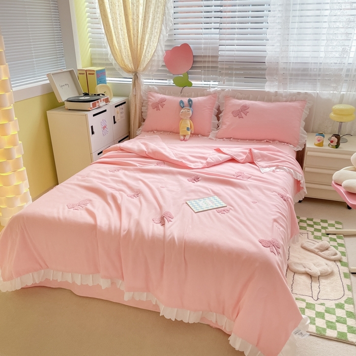 91家纺网 家纺一手货源 找家纺 2023新款夏被四件套 蝴蝶结-白