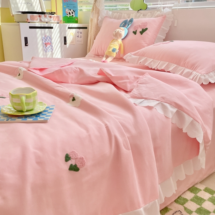 91家纺网 家纺一手货源 找家纺 2023新款夏被四件套 花花白兔-粉