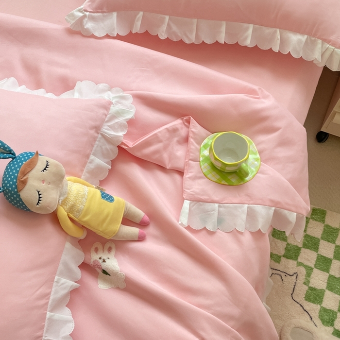 91家纺网 家纺一手货源 找家纺 2023新款夏被四件套 花花白兔-粉