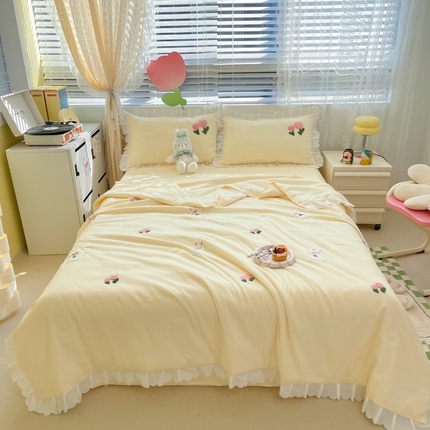2023新款夏被四件套 花花白兔-黄