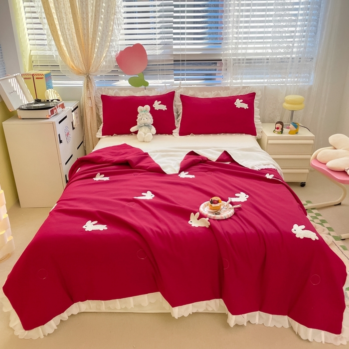 91家纺网 家纺一手货源 找家纺 2023新款夏被四件套 幸运兔-红