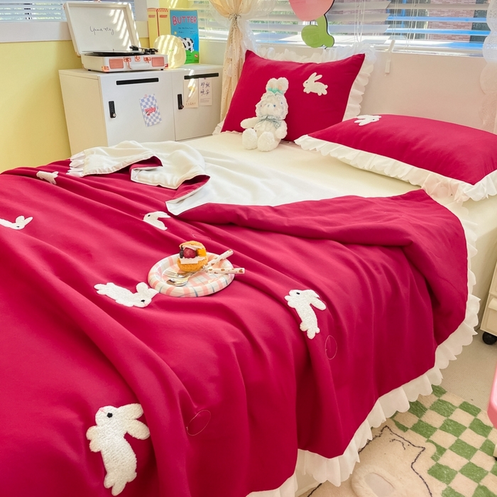 91家纺网 家纺一手货源 找家纺 2023新款夏被四件套 幸运兔-红