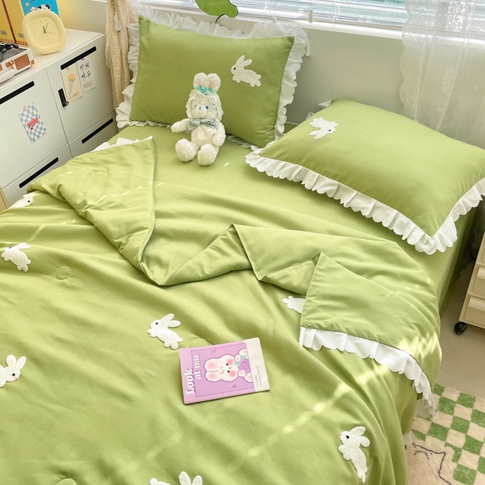 91家纺网 家纺一手货源 找家纺 2023新款夏被四件套 幸运兔-绿