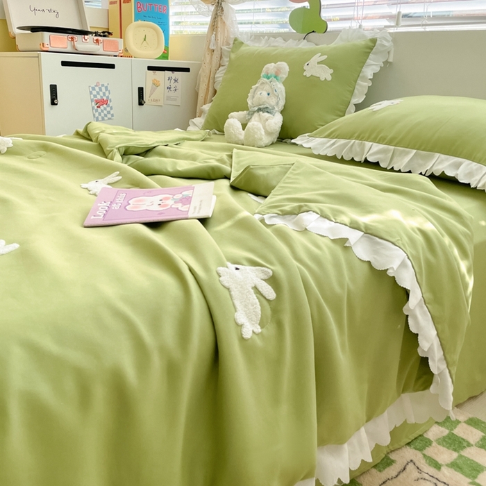 91家纺网 家纺一手货源 找家纺 2023新款夏被四件套 幸运兔-绿