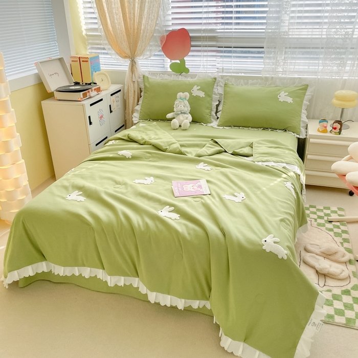 91家纺网 家纺一手货源 找家纺 2023新款夏被四件套 幸运兔-绿