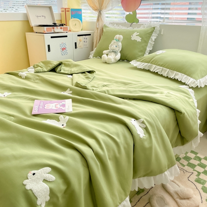 91家纺网 家纺一手货源 找家纺 2023新款夏被四件套 幸运兔-绿
